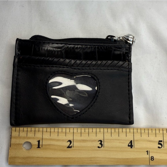 Brighton Black Leather Card Holder/Coin Purse ❤️ Pic Window Croc Embossed Trim - Picture 1 of 8